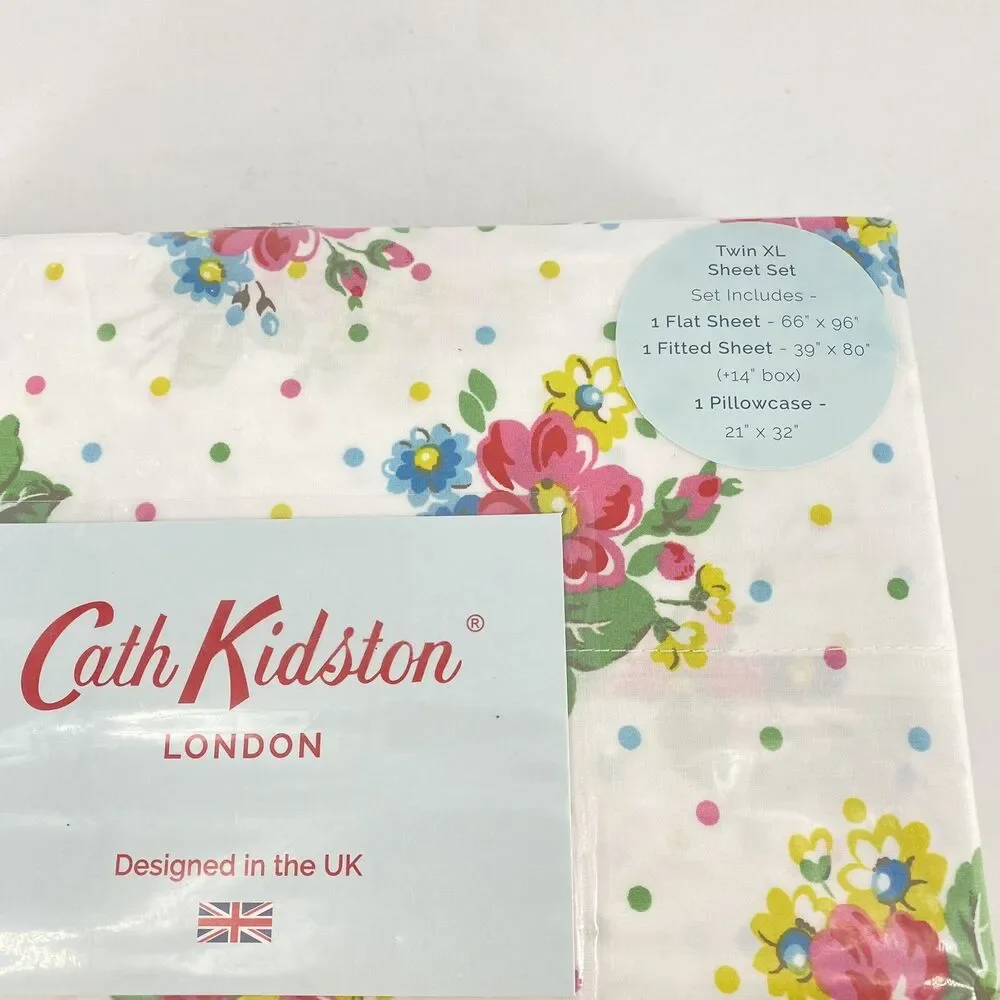 NEW Cath Kidston BUNCHES Pink Twin XL 3Pc Sheet Set 100% Cotton Floral